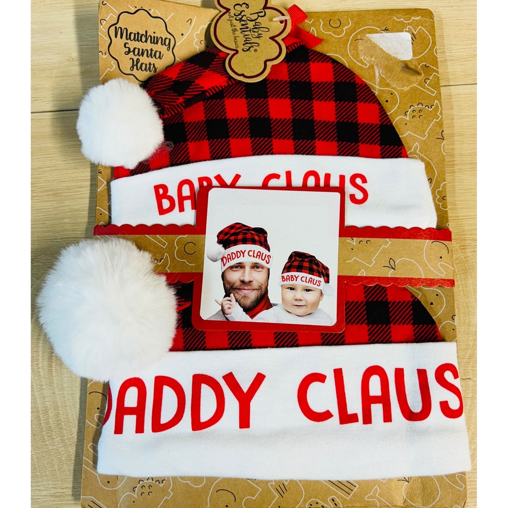Baby Essentials Matching Santa Hats Buffalo Plaid Red Black Daddy Baby‎ NWT